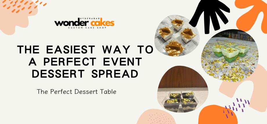 Luxury dessert catering table setup with floral arrangements by WonderCakes